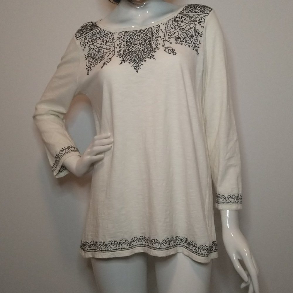 Lucky Brand Ivory and Black Embroidered Bl…